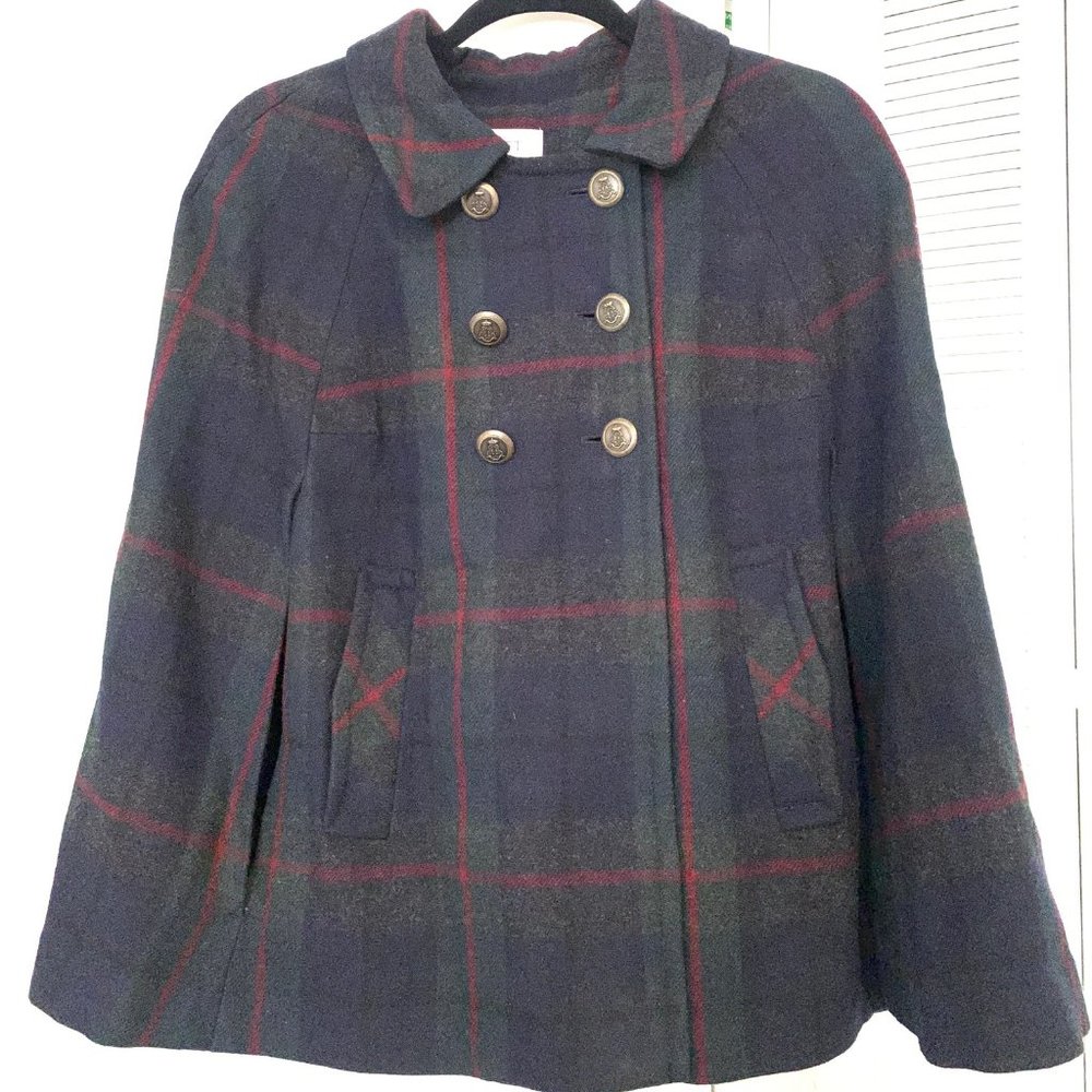 LOFT Double Breasted Plaid Cape Coat (M/L Size)